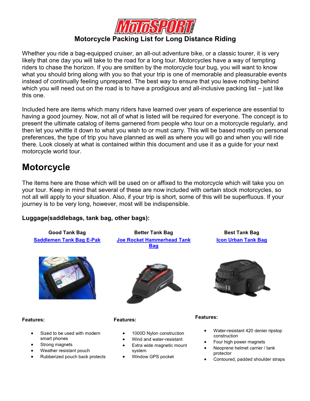 Motorcycle Packing List for Long Distance Riding