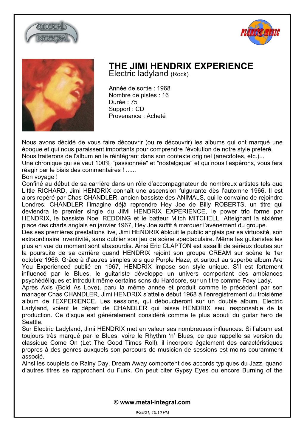 THE JIMI HENDRIX EXPERIENCE Electric Ladyland (Rock)