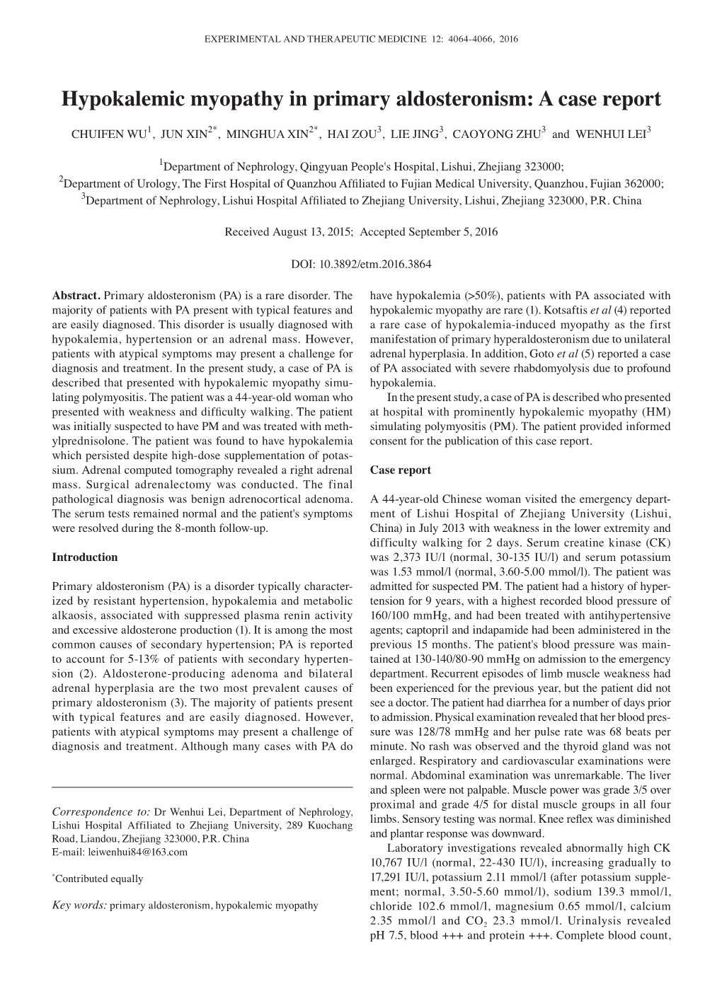 Hypokalemic Myopathy in Primary Aldosteronism: a Case Report