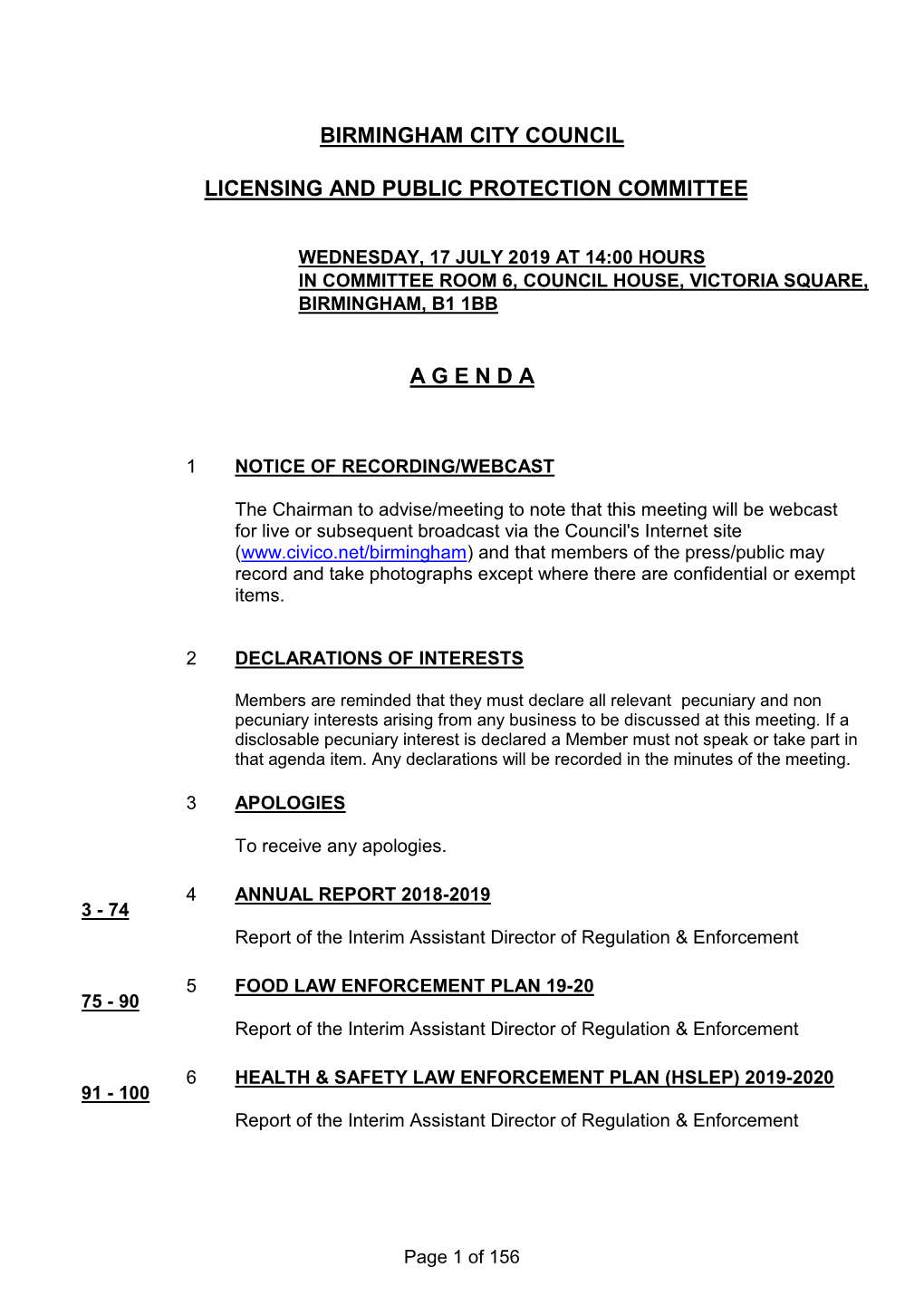 Birmingham City Council Licensing and Public