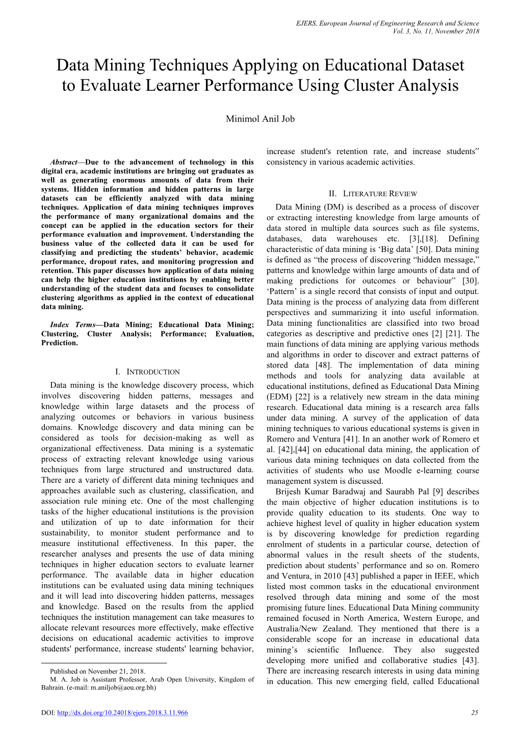 Data Mining Techniques Applying on Educational Dataset to Evaluate Learner Performance Using Cluster Analysis