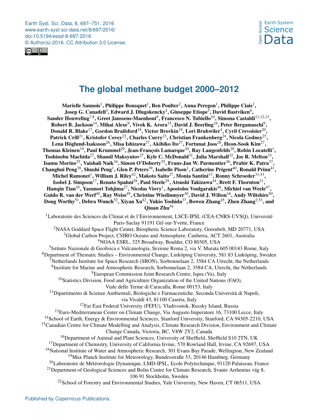 The Global Methane Budget 2000–2012