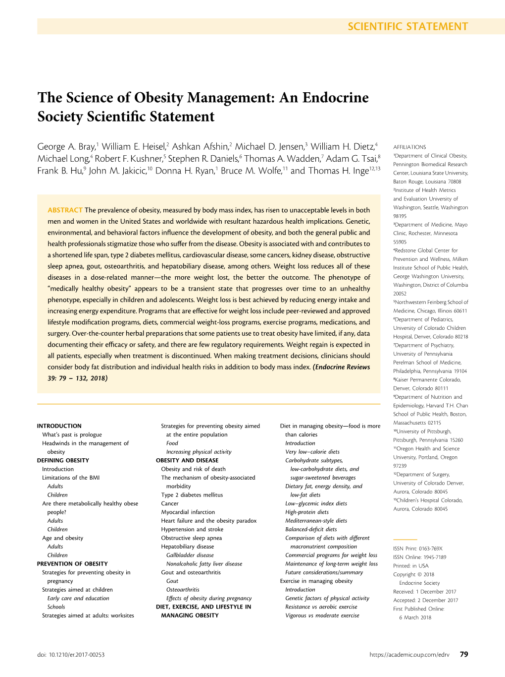 The Science of Obesity Management: an Endocrine Society Scientific