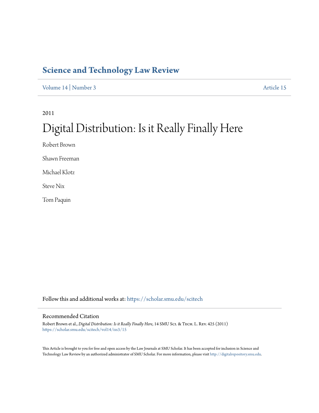 Digital Distribution: Is It Really Finally Here Robert Brown