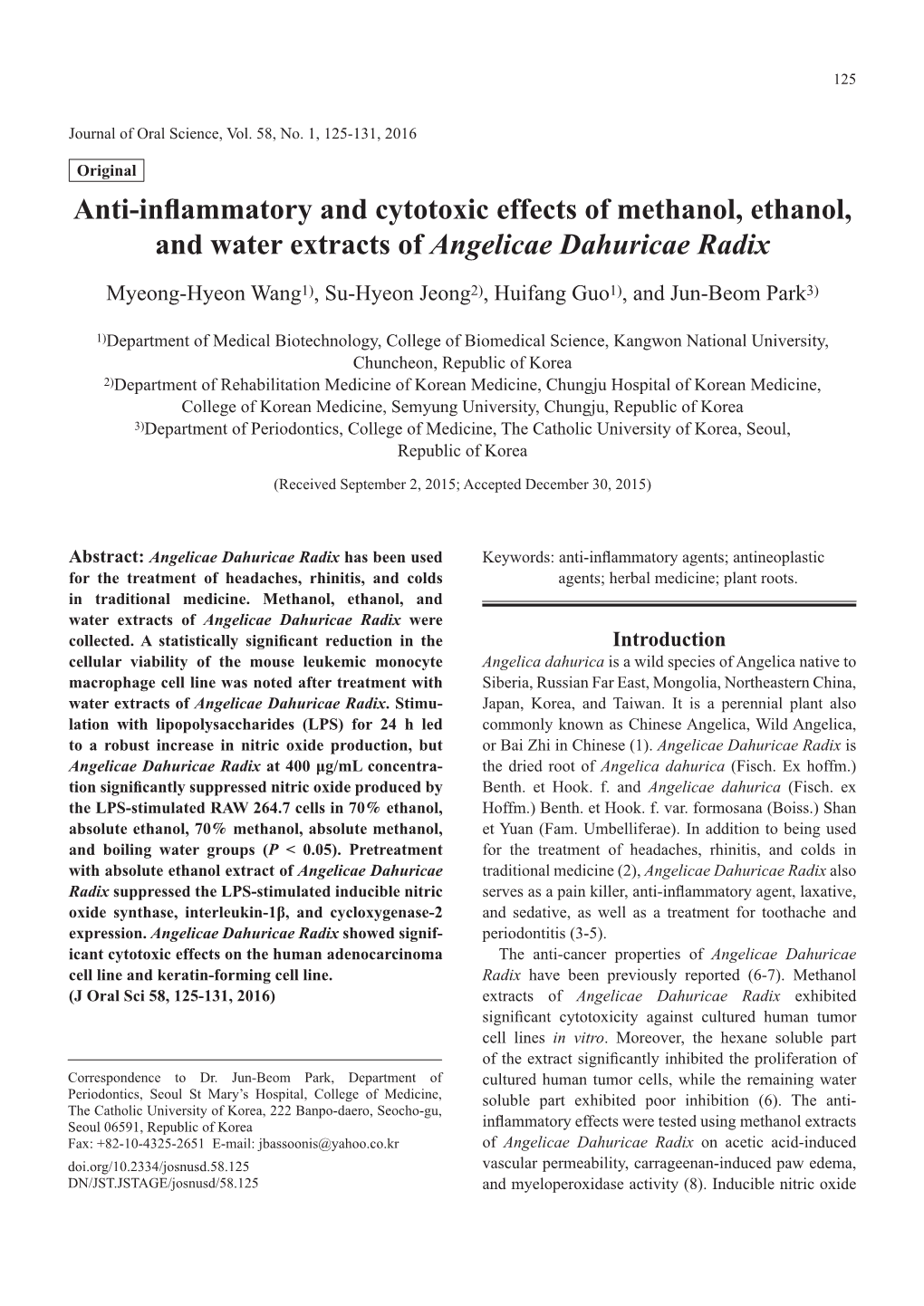 Anti-Inflammatory and Cytotoxic Effects of Methanol, Ethanol, and Water