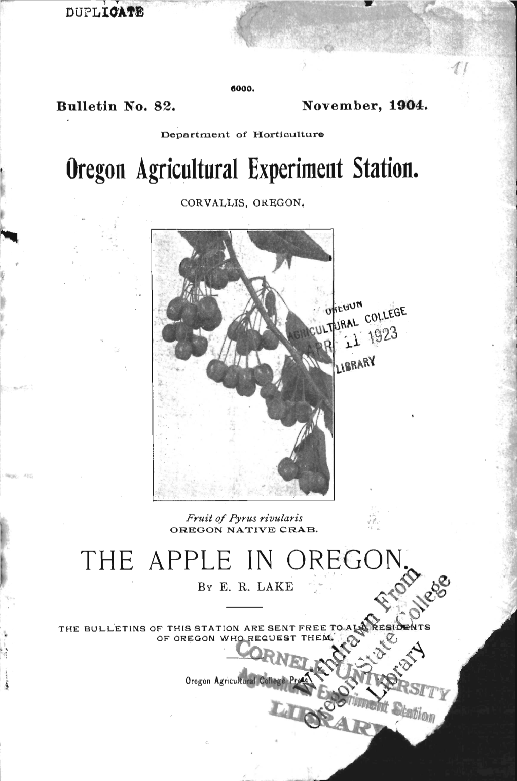 THE APPLE in OREGON. by E