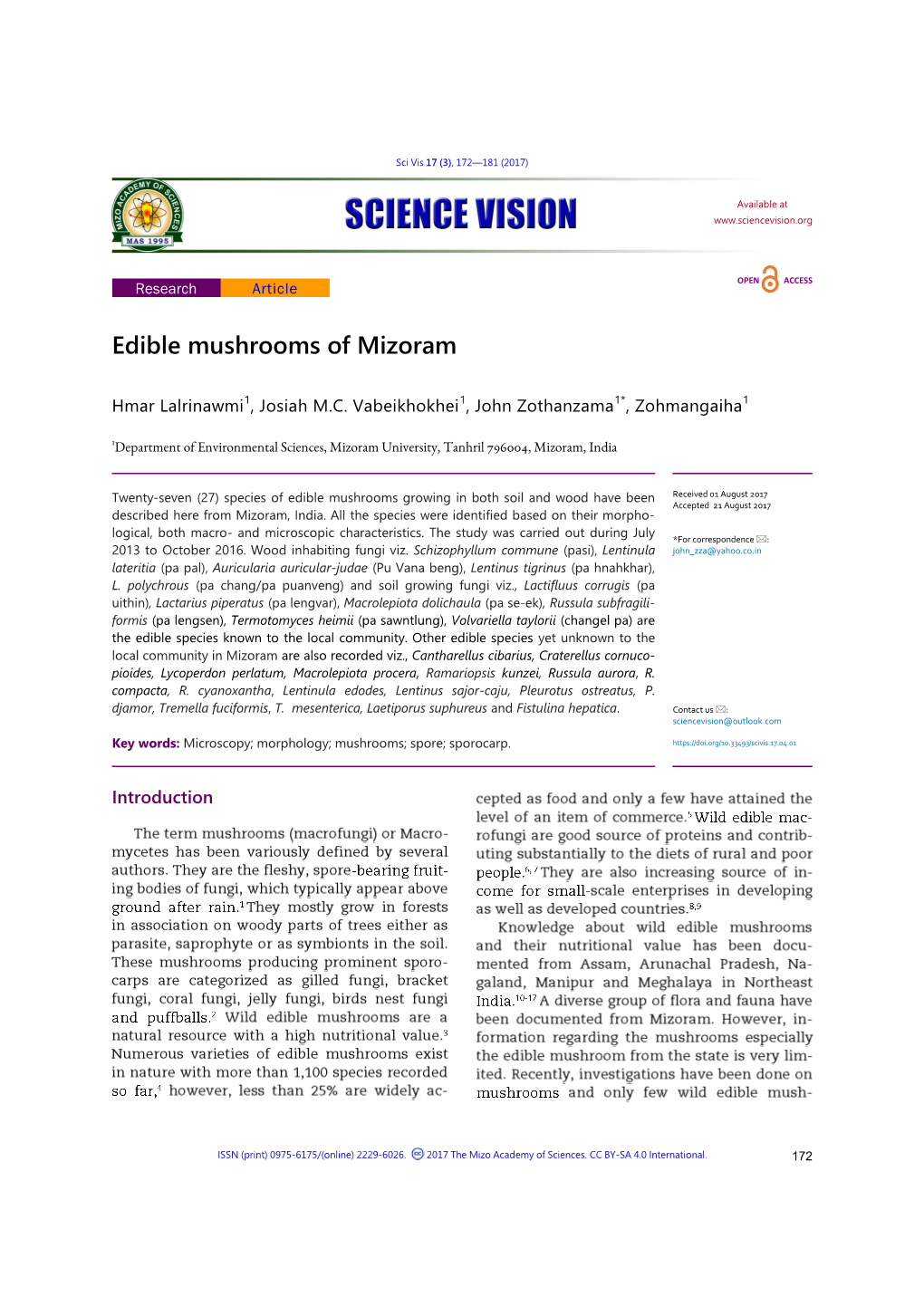 Edible Mushrooms of Mizoram