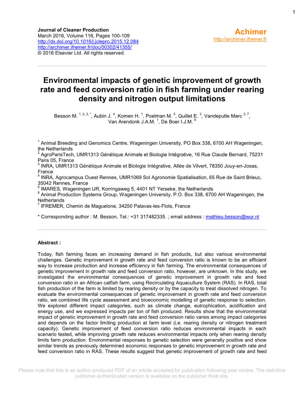 Environmental Impacts of Genetic Improvement of Growth Rate and Feed Conversion Ratio in Fish Farming Under Rearing Density and Nitrogen Output Limitations