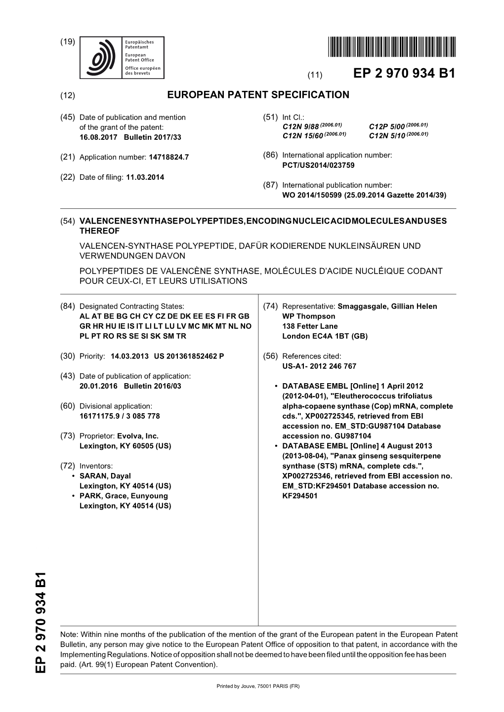 Valencene Synthase Polypeptides, Encoding