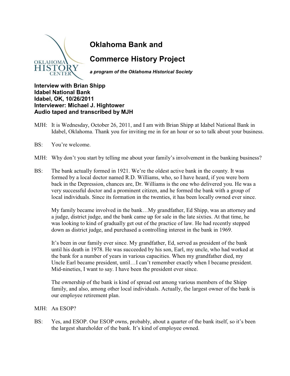 Oklahoma Bank and Commerce History Project