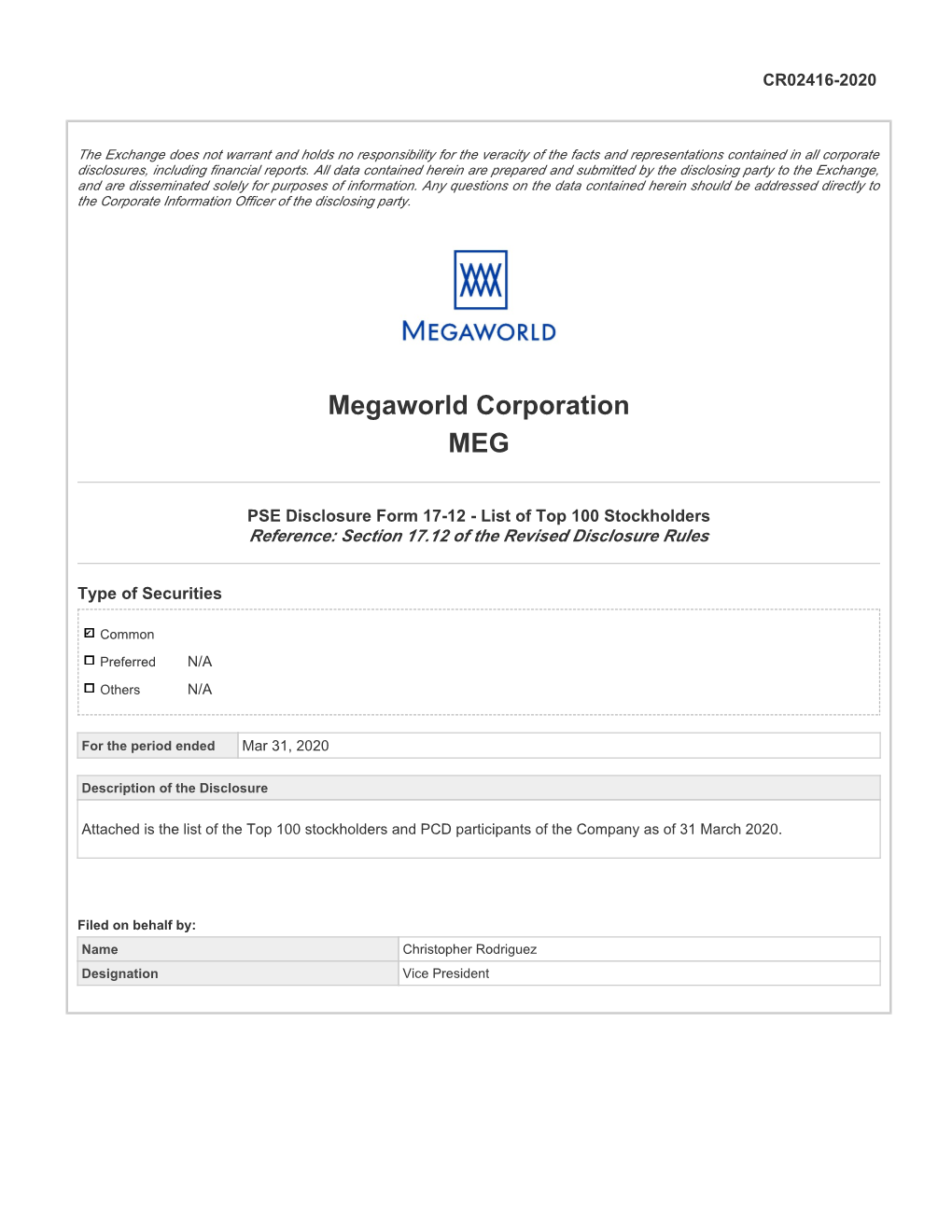 Megaworld Corporation MEG
