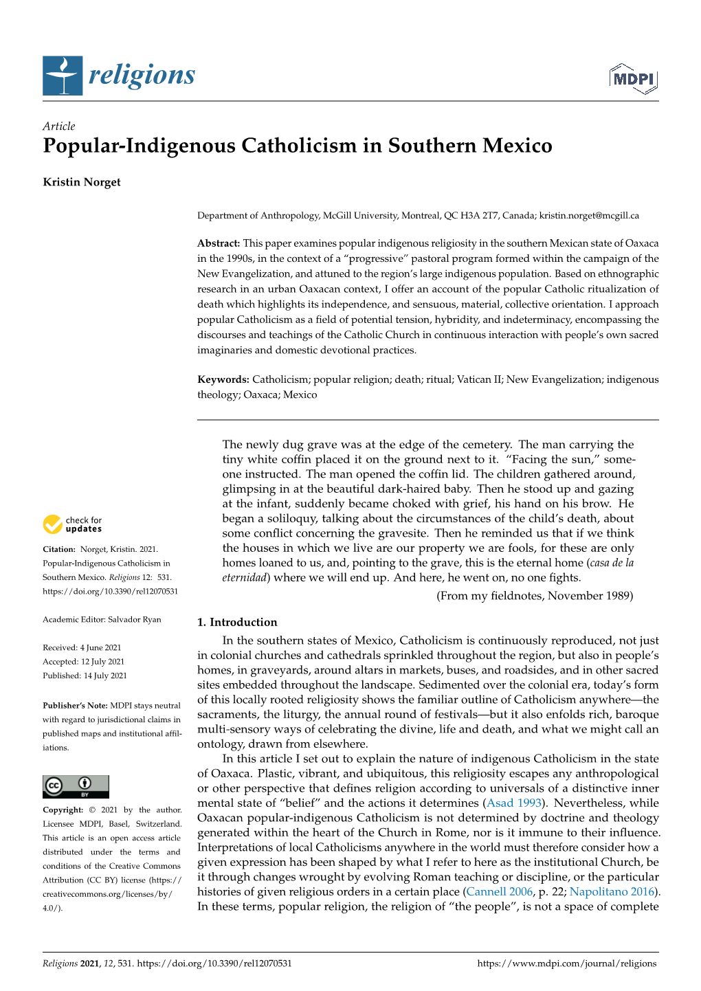 Popular-Indigenous Catholicism in Southern Mexico