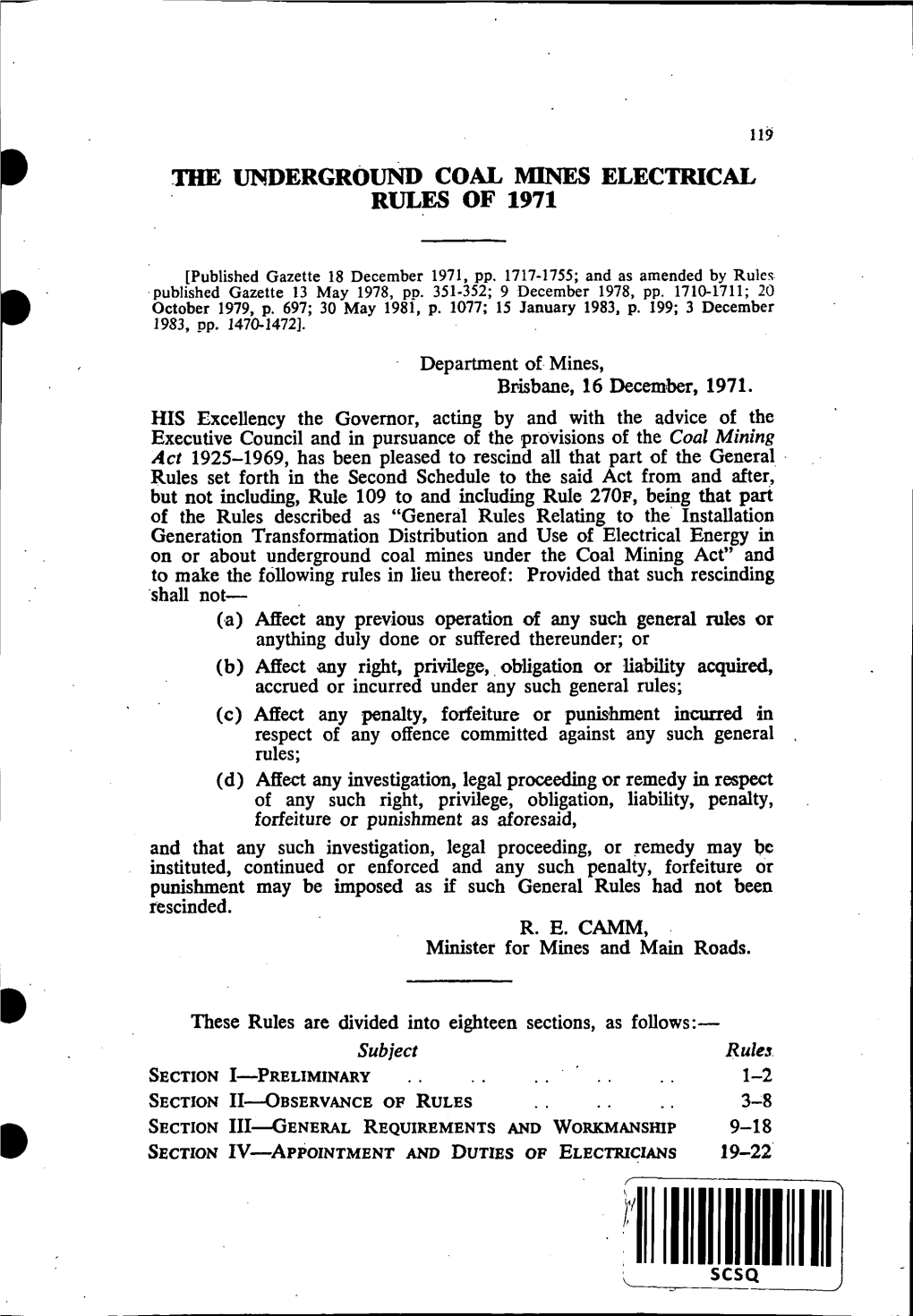 The Underground Coal Mines Electrical Rules of 1971