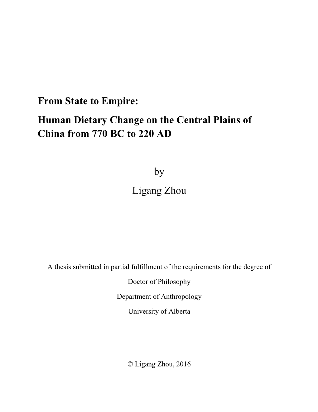 Human Dietary Change on the Central Plains of China from 770 BC to 220 AD