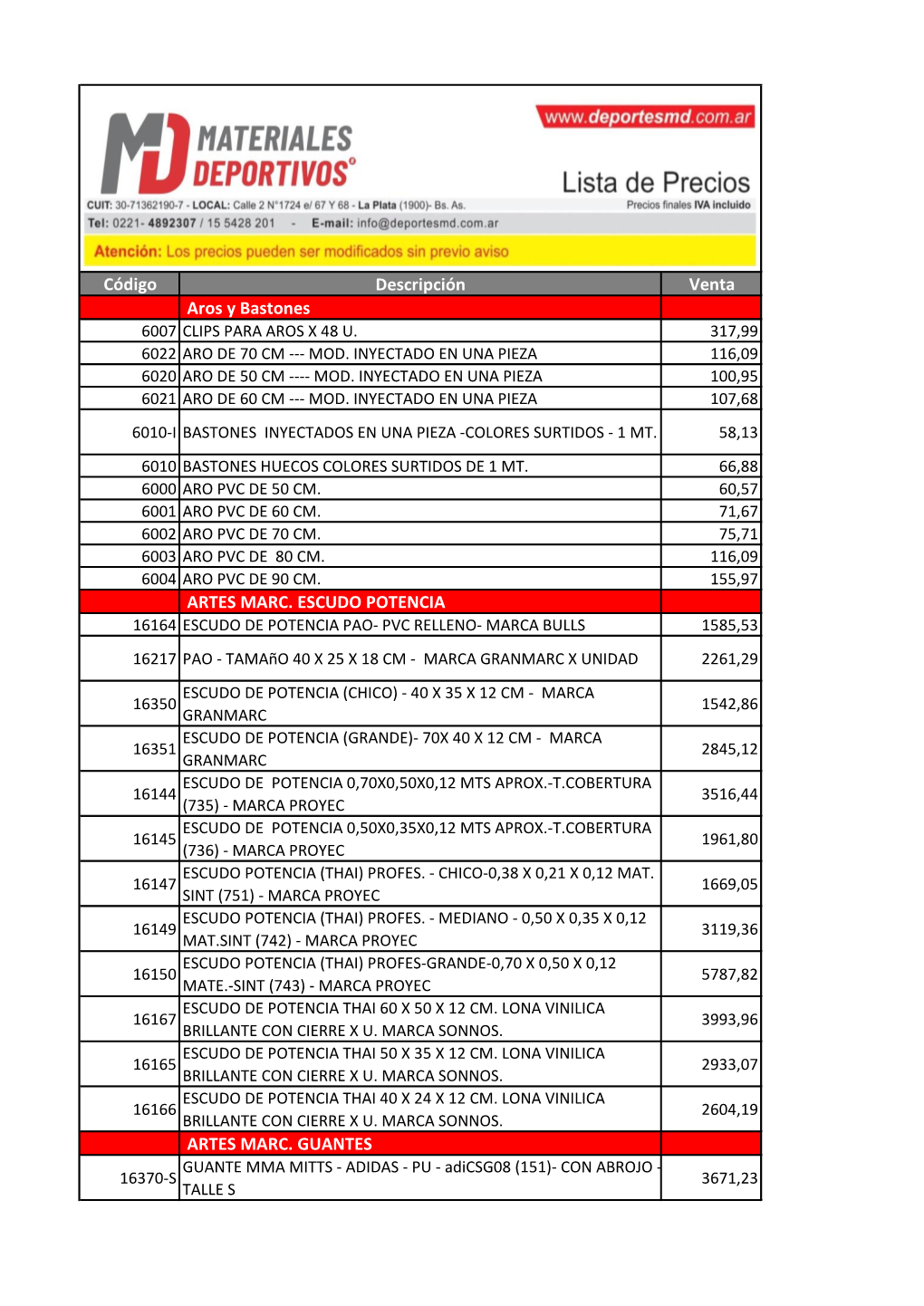 Código Descripción Venta Aros Y Bastones 6007 CLIPS PARA AROS X 48 U