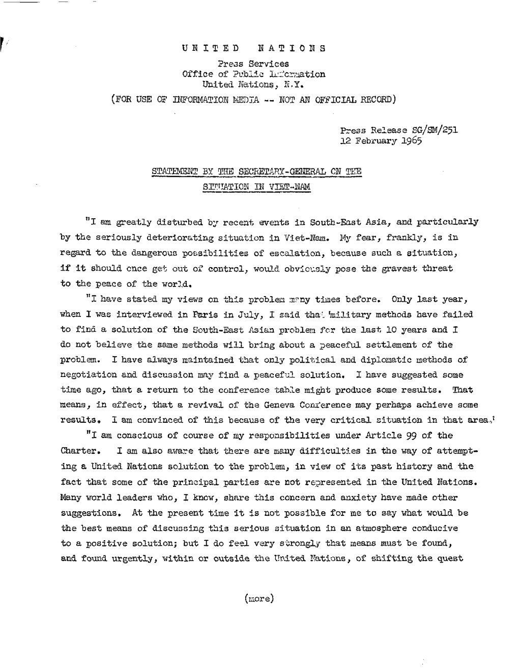 Press Services Office of Public Ixc'crroation United Nations, K,Y. (FOR USE of INFORMATION MEDIA — NOT an OFFICIAL RECORD)