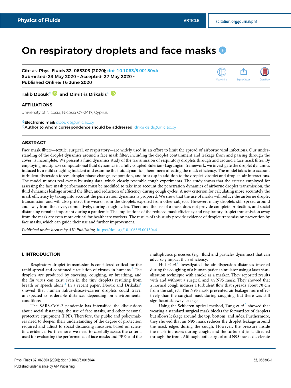 On Respiratory Droplets and Face Masks