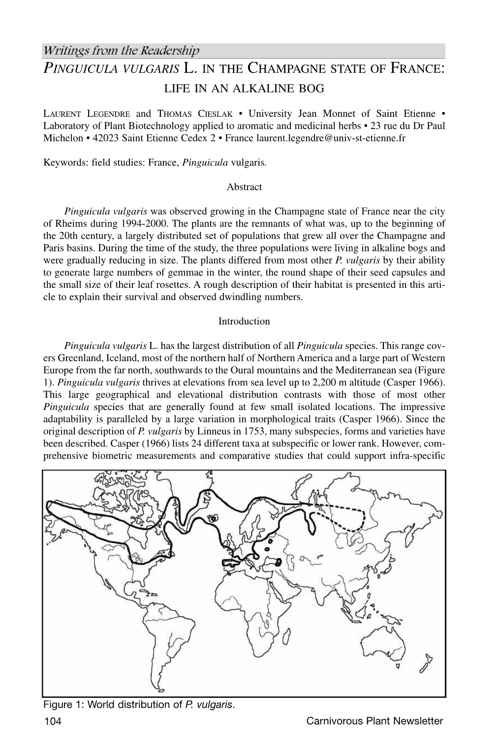 Pinguicula Vulgaris L. in the Champagne State of France: Life in an Alkaline Bog