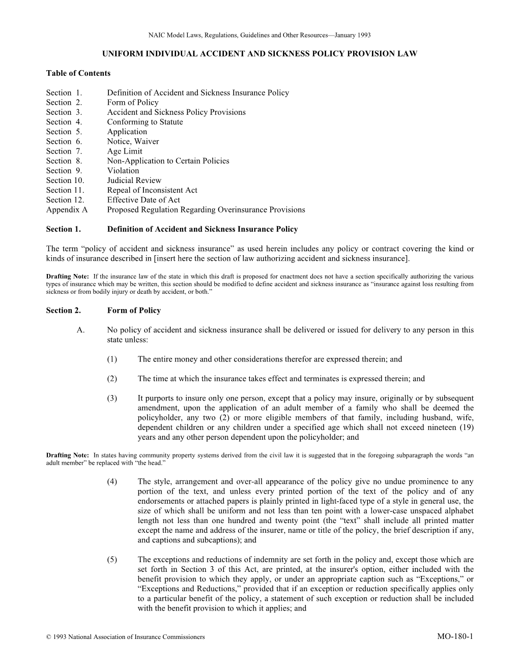 MO-180-1 Uniform Individual Accident and Sickness Policy Provision Law (UPPL)