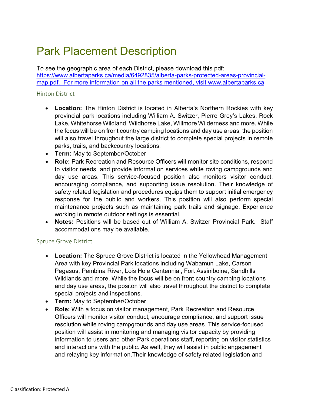 Park Placement Description