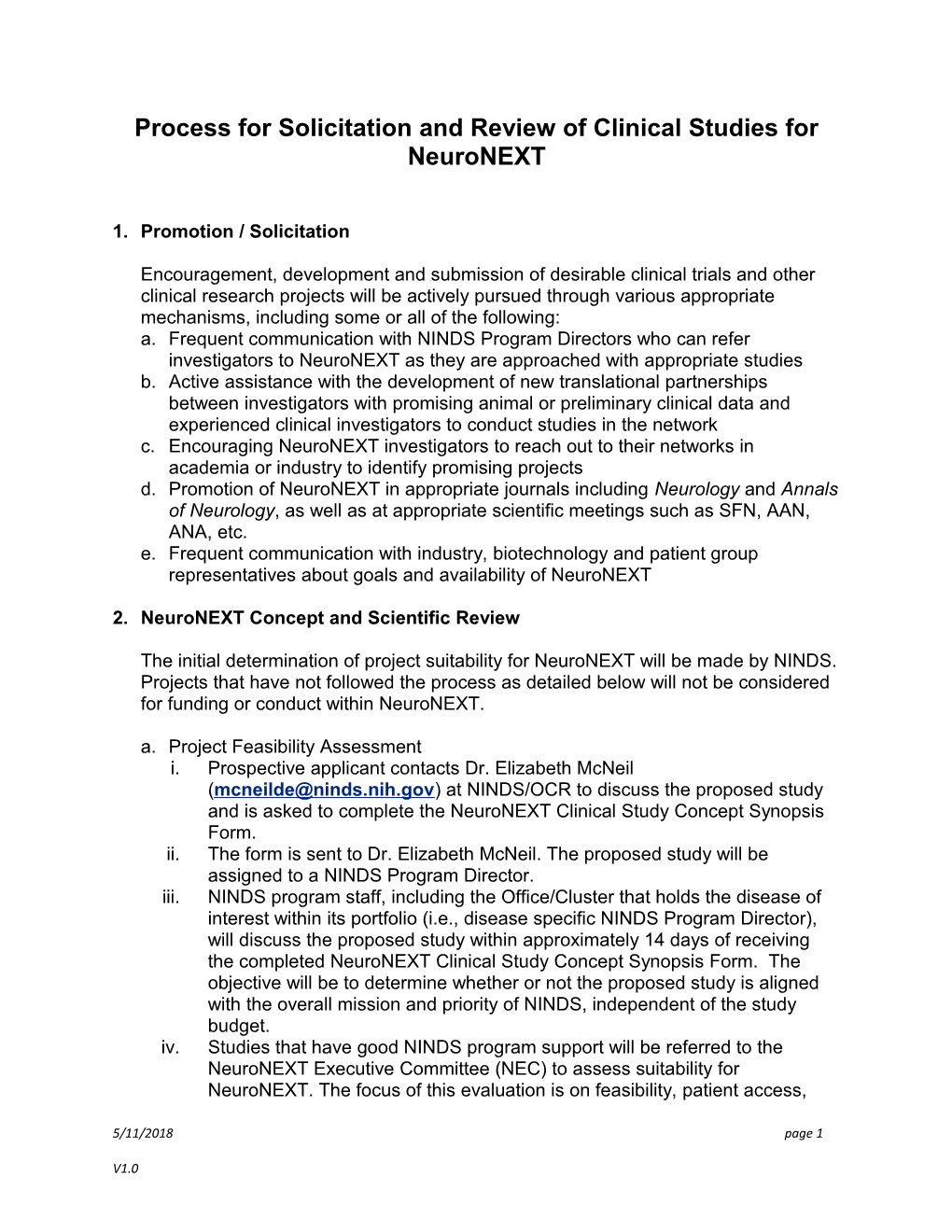 Process for Solicitation and Review of Clinical Trials For