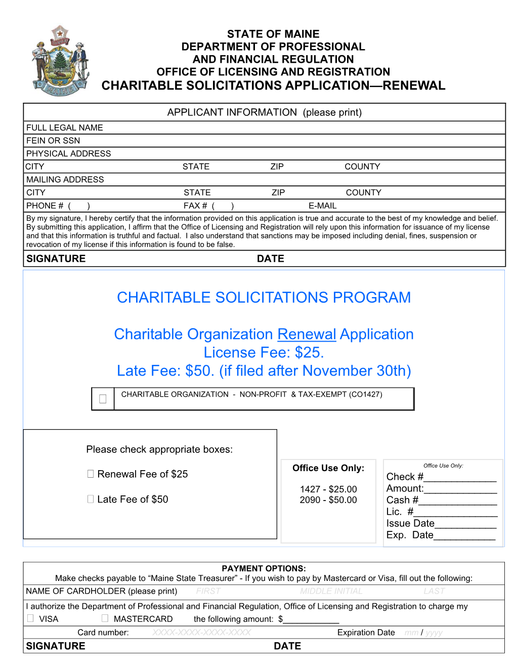 Charitable Solicitations Application—Renewal