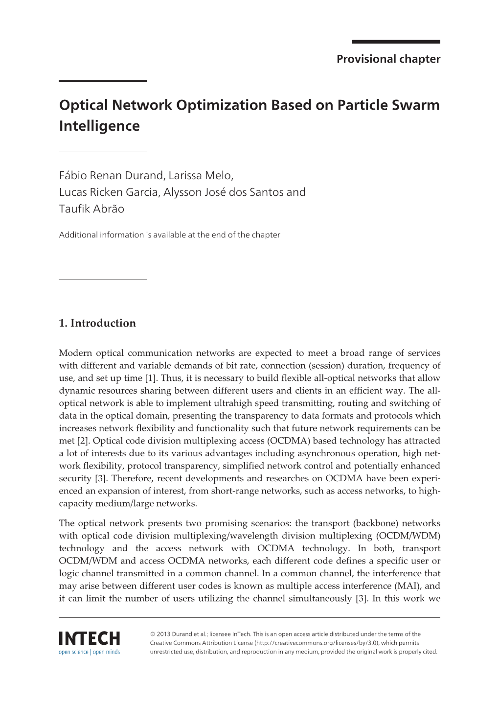 Optical Network Optimization Based on Particle Swarm Intelligence