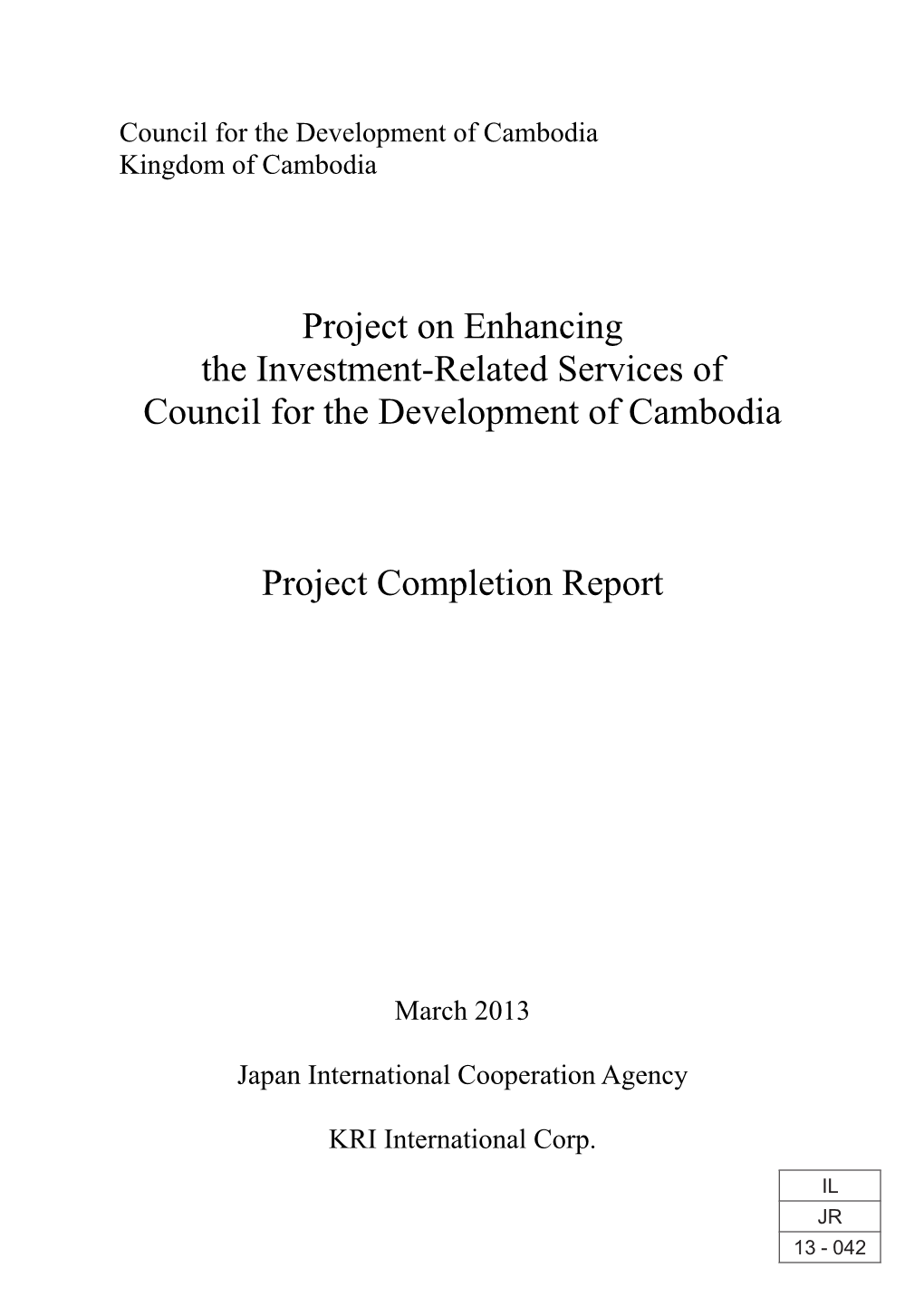 Project on Enhancing the Investment-Related Services Of