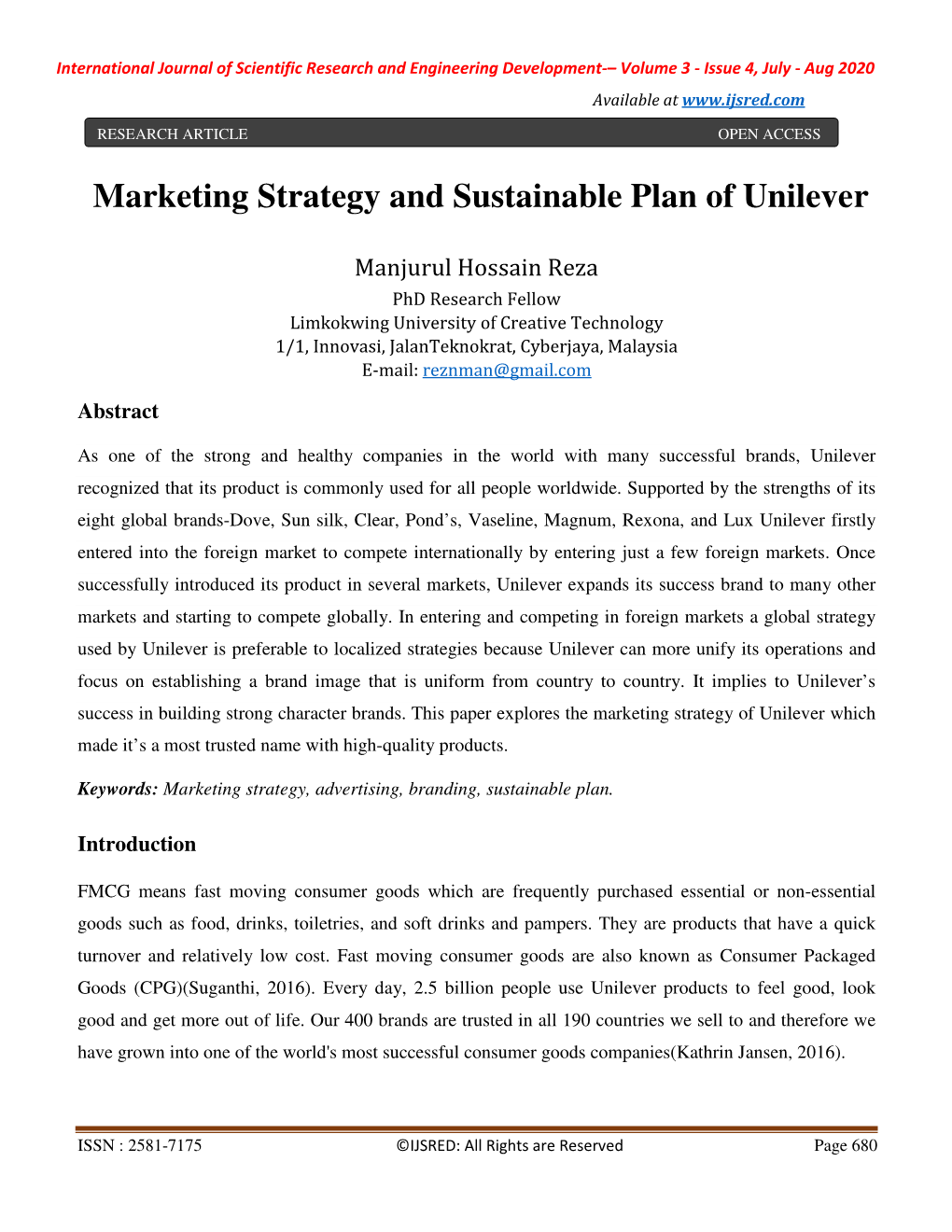 Marketing Strategy and Sustainable Plan of Unilever