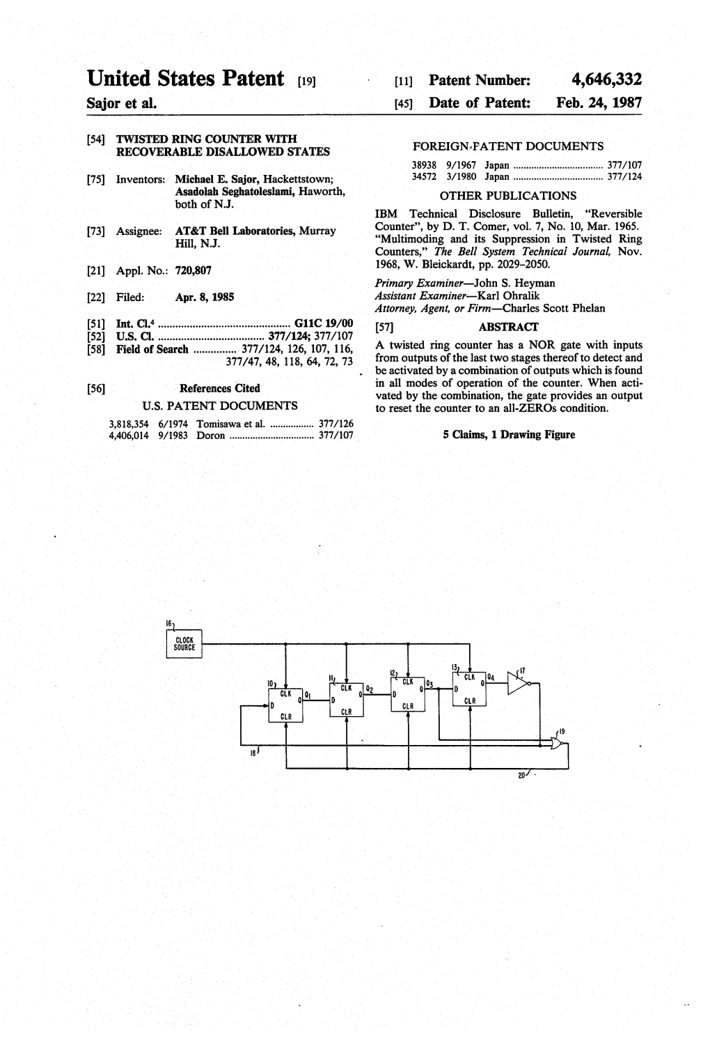 United States Patent (19) 11 Patent Number: 4,646,332 Sajor Et Al