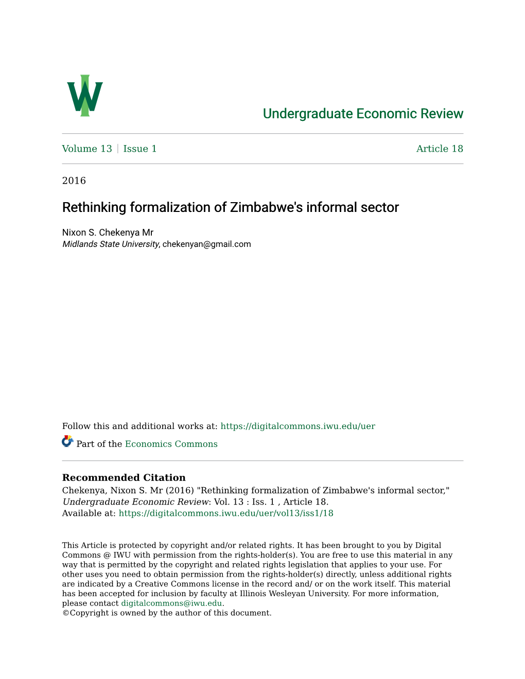 Rethinking Formalization of Zimbabwe's Informal Sector