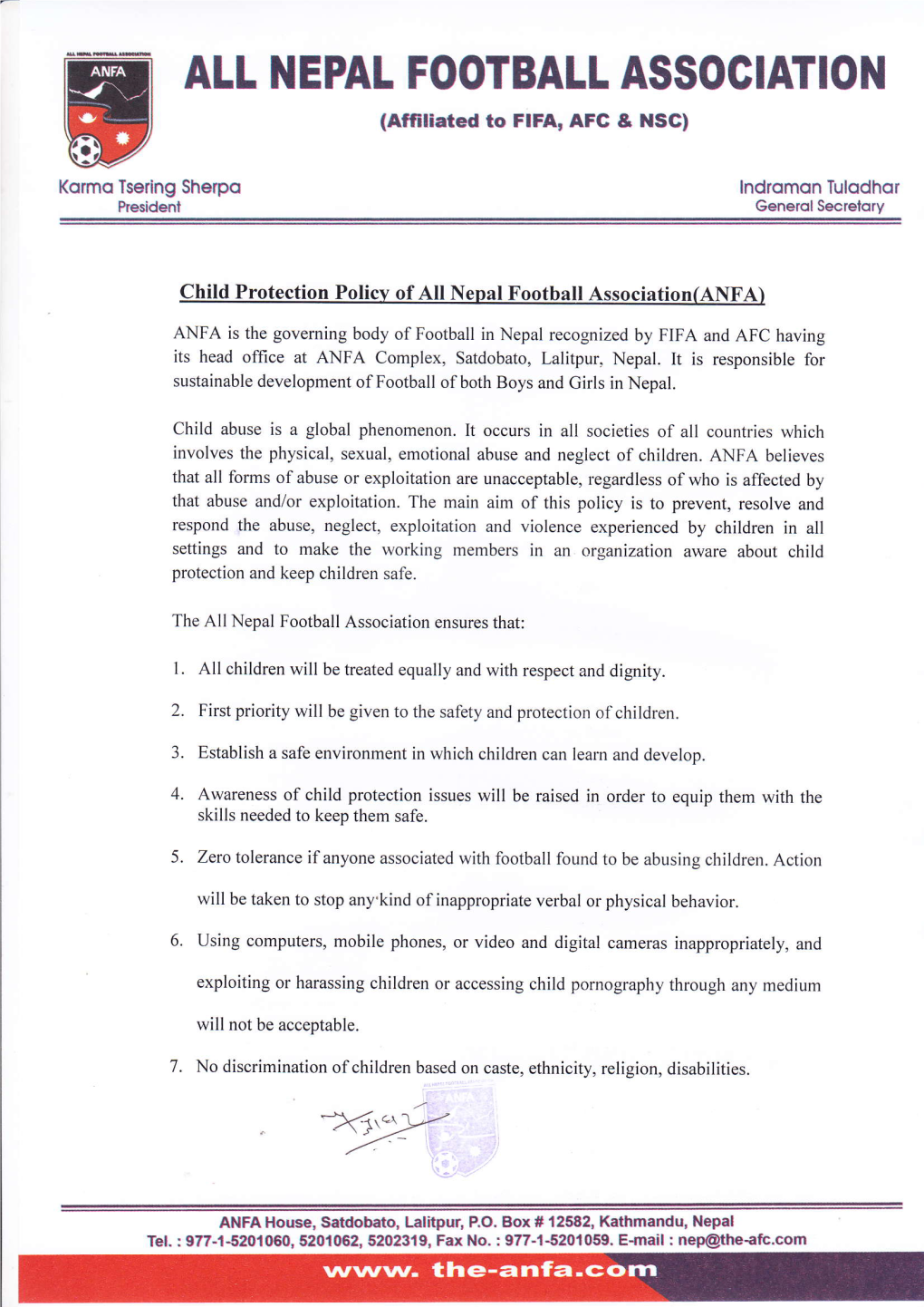 ANFA Child Protection Policy