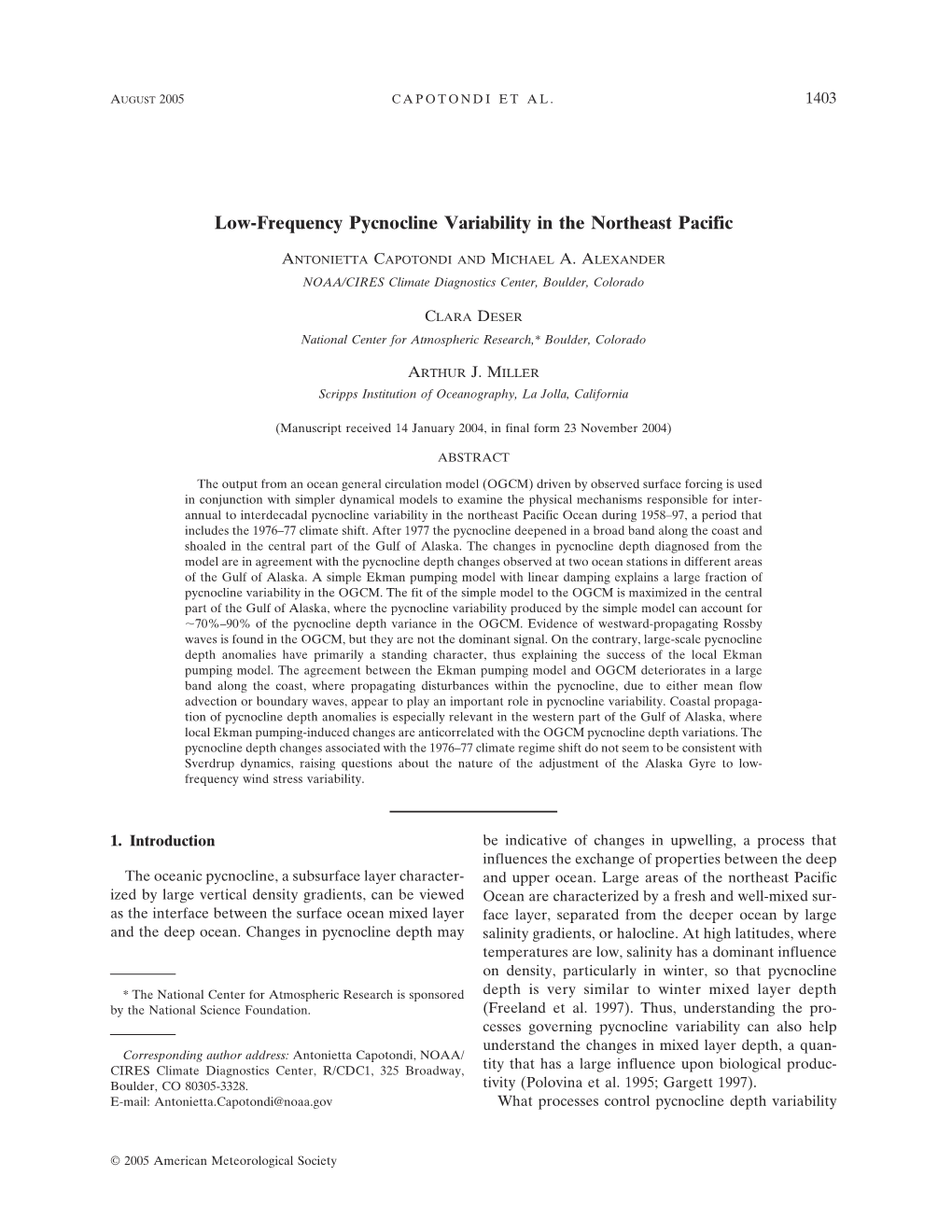 Low-Frequency Pycnocline Variability in the Northeast Pacific