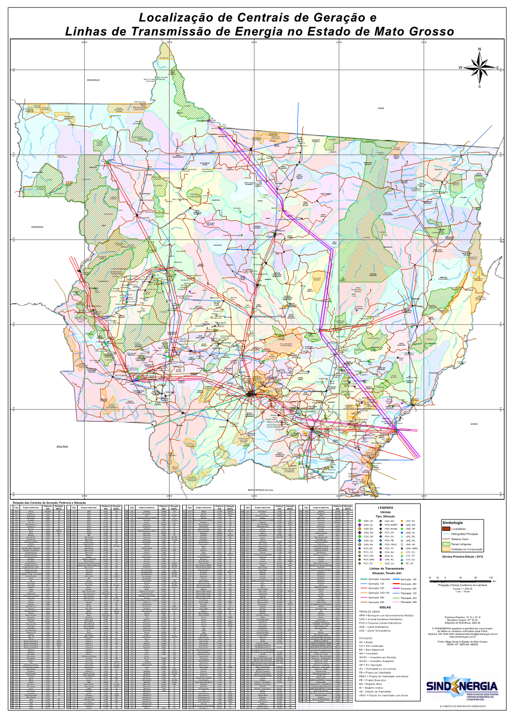 Localização De Centrais De Geração E Linhas De Transmissão De Energia No Estado De Mato Grosso 60°W 58°W 56°W 54°W 52°W