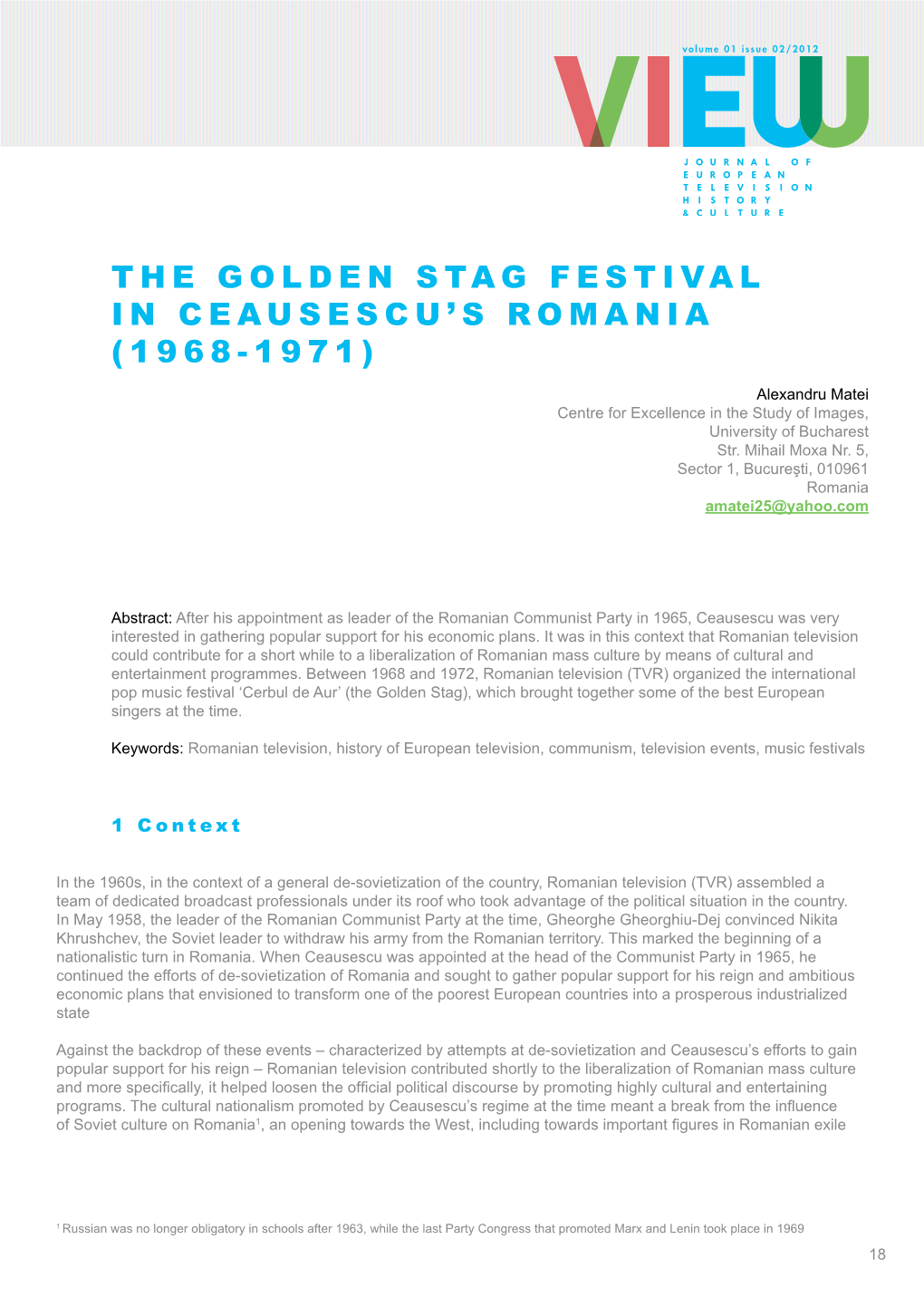 The Golden Stag Festival in Ceausescu's Romania (1968-1971)