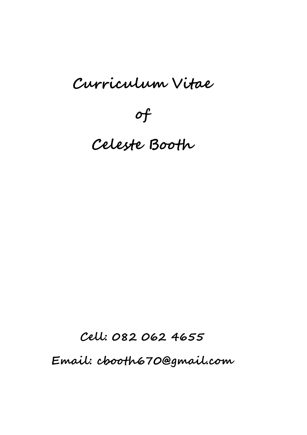 Curriculum Vitae of Celeste Booth