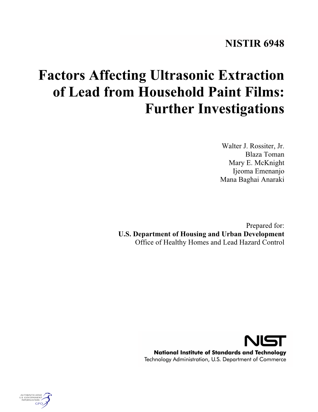 Factors Affecting Ultrasonic Extraction of Lead from Household Paint Films: Further Investigations