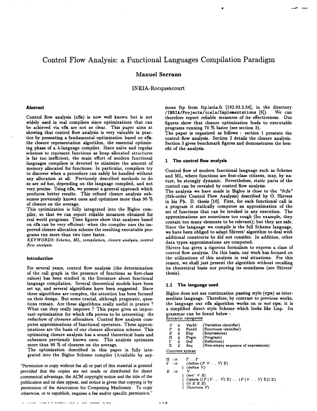 Control Flow Analysis: a Functional Languages Compilation Paradigm