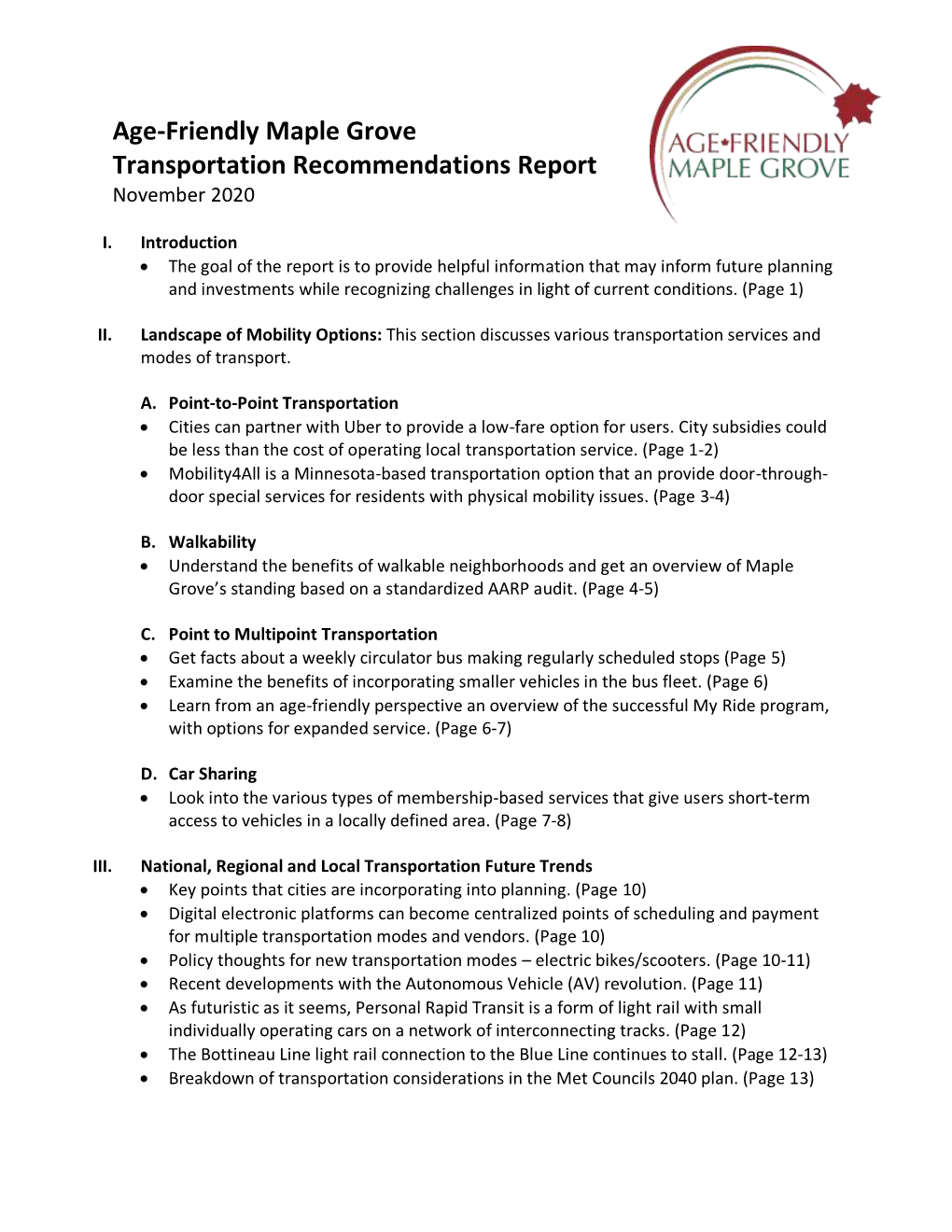 Maple Grove Transportation Recommendations Report November 2020