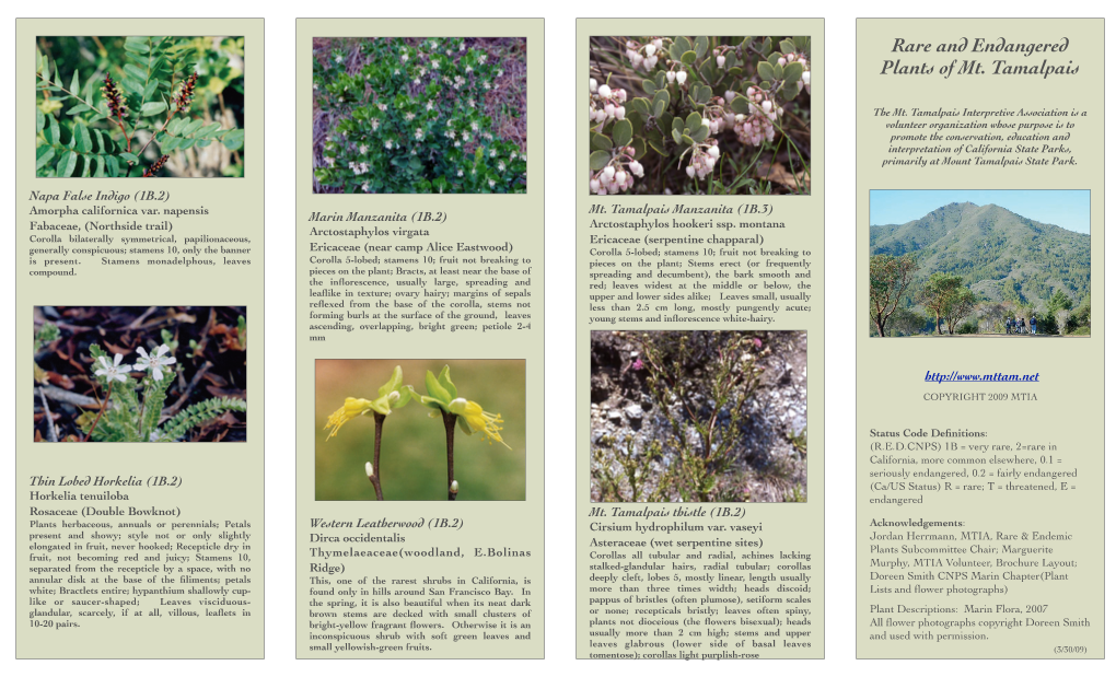 Rare and Endangered Plants of Mt. Tamalpais