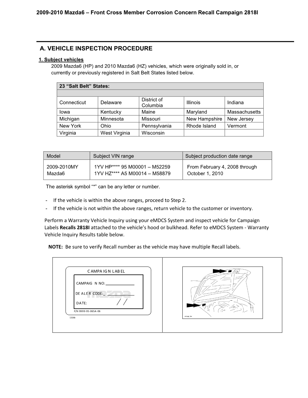 A. Vehicle Inspection Procedure