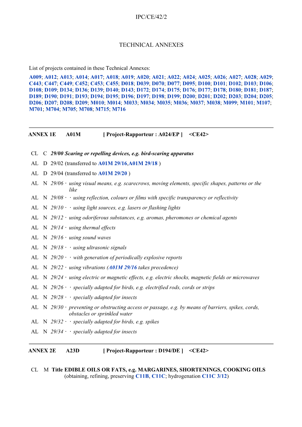 IPC/CE/42/2, Technical Annexes, Report Of The 42Th Session Of The IPC Committee Of Experts