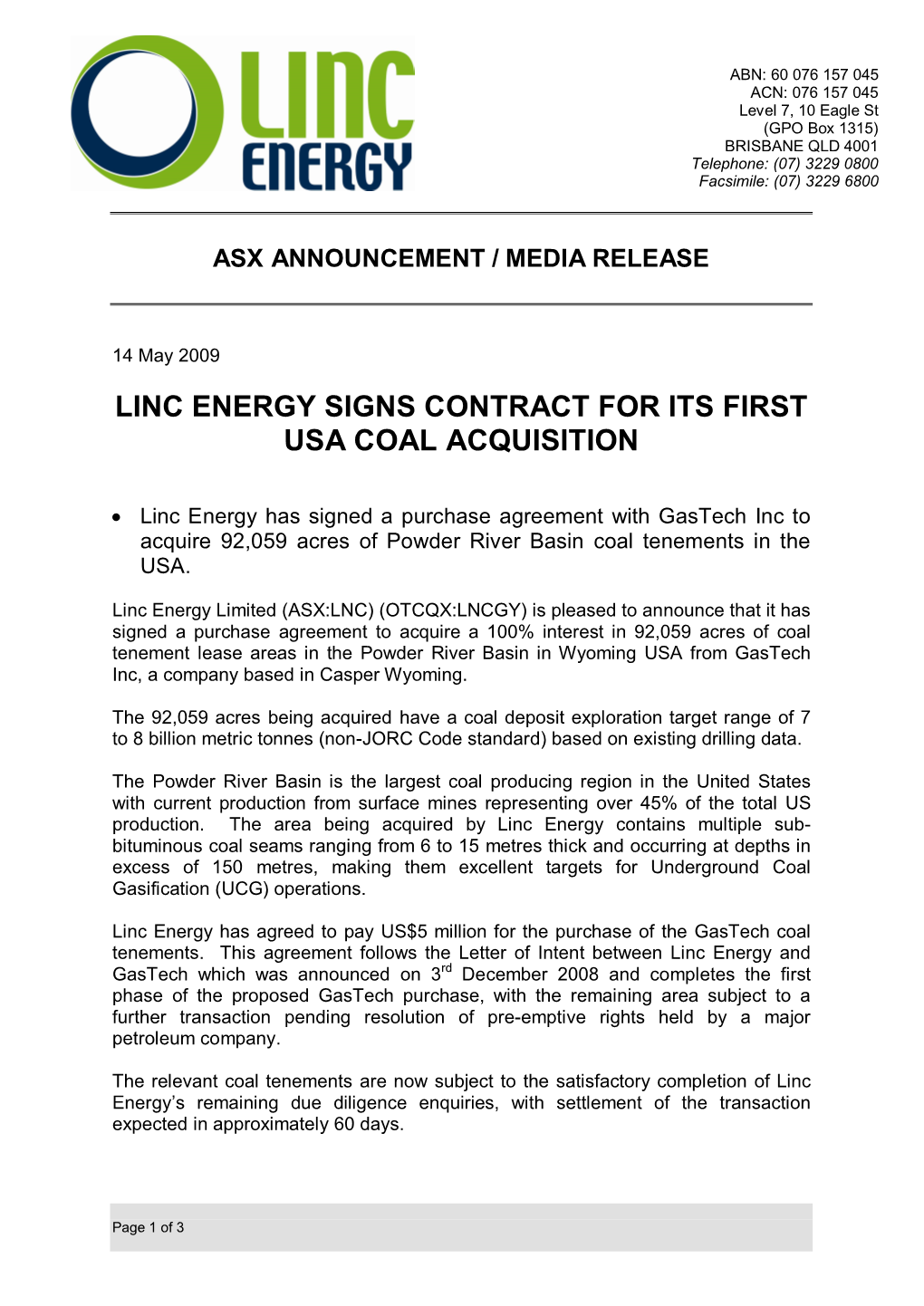 Linc Energy Limited (ASX:LNC)