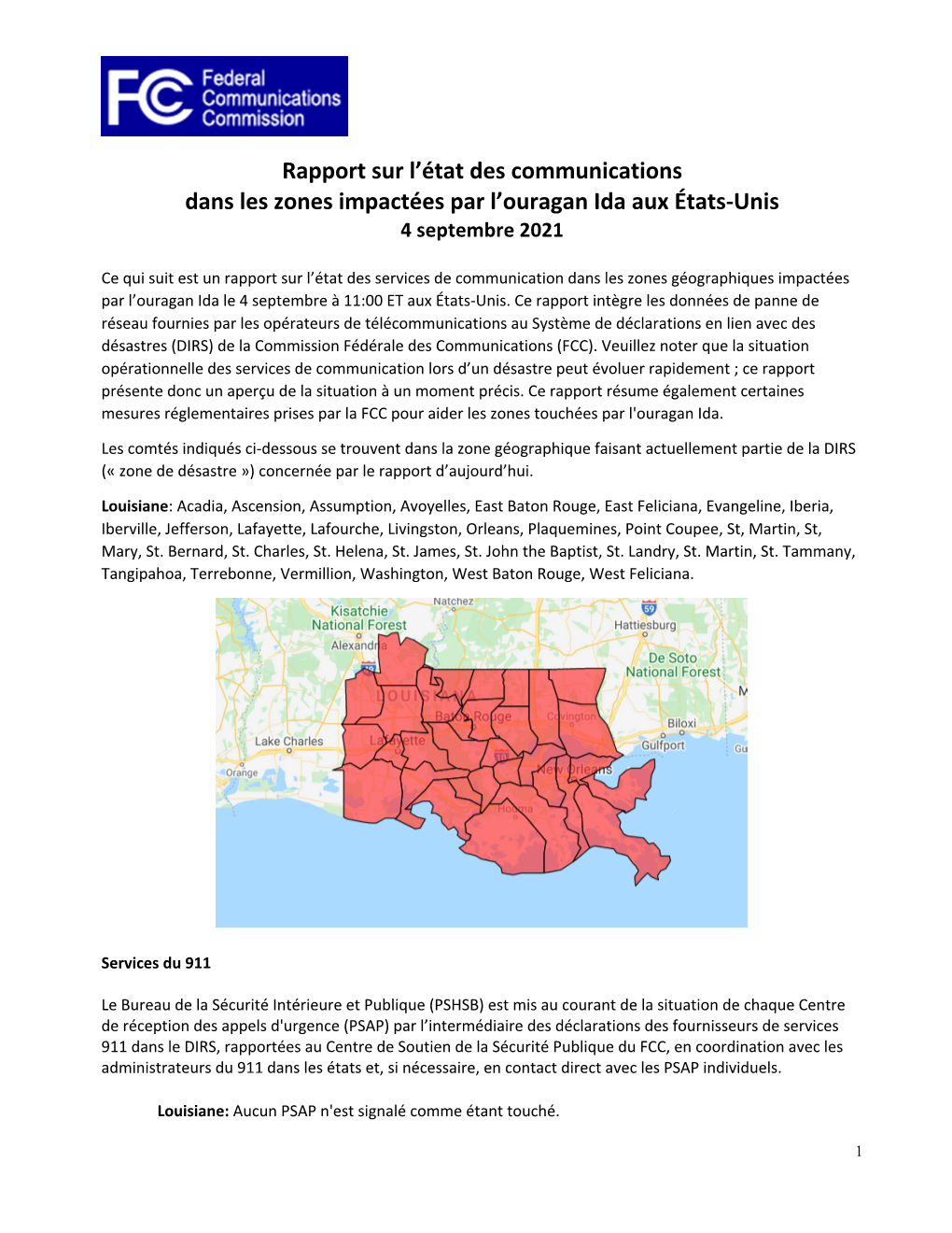 FCC Public Outage Report -Hurricane Ida -09-04-2021 French V2