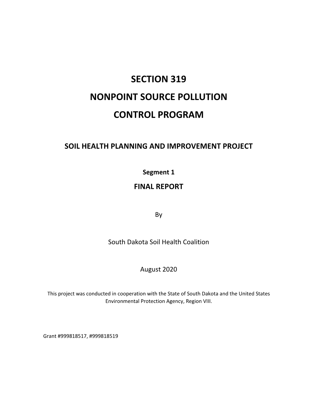 Section 319 Nonpoint Source Pollution Control Program Soil Health