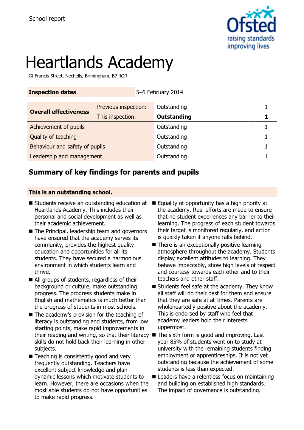 Heartlands Academy Gt Francis Street, Nechells, Birmingham, B7 4QR