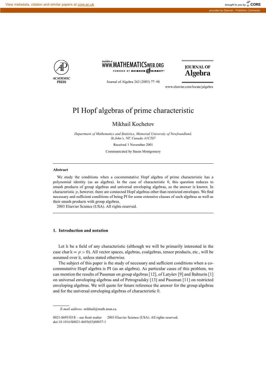 PI Hopf Algebras of Prime Characteristic