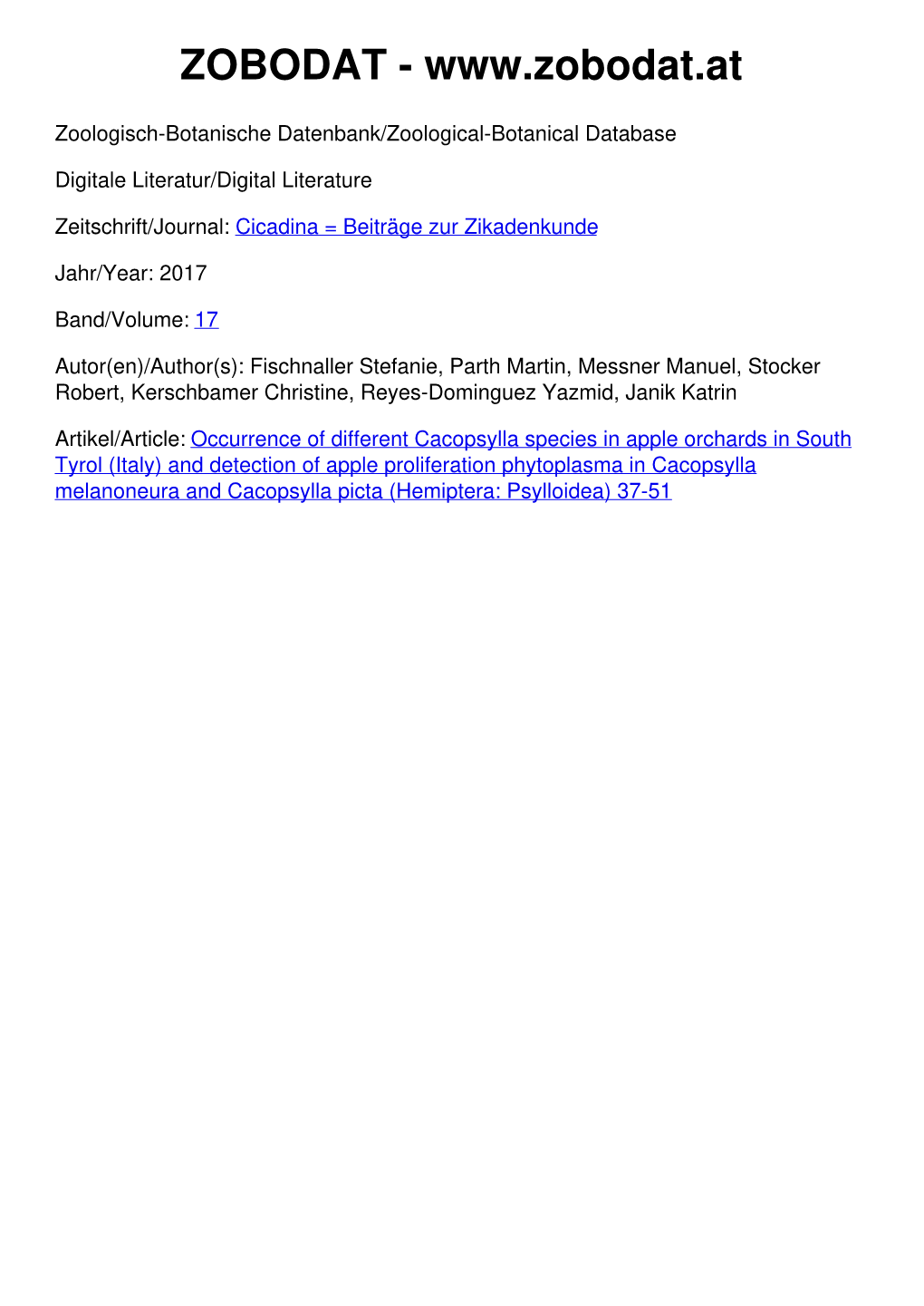 Occurrence of Different Cacopsylla Species in Apple Orchards