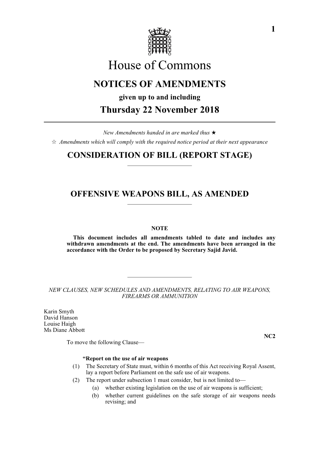 1 Notices of Amendments