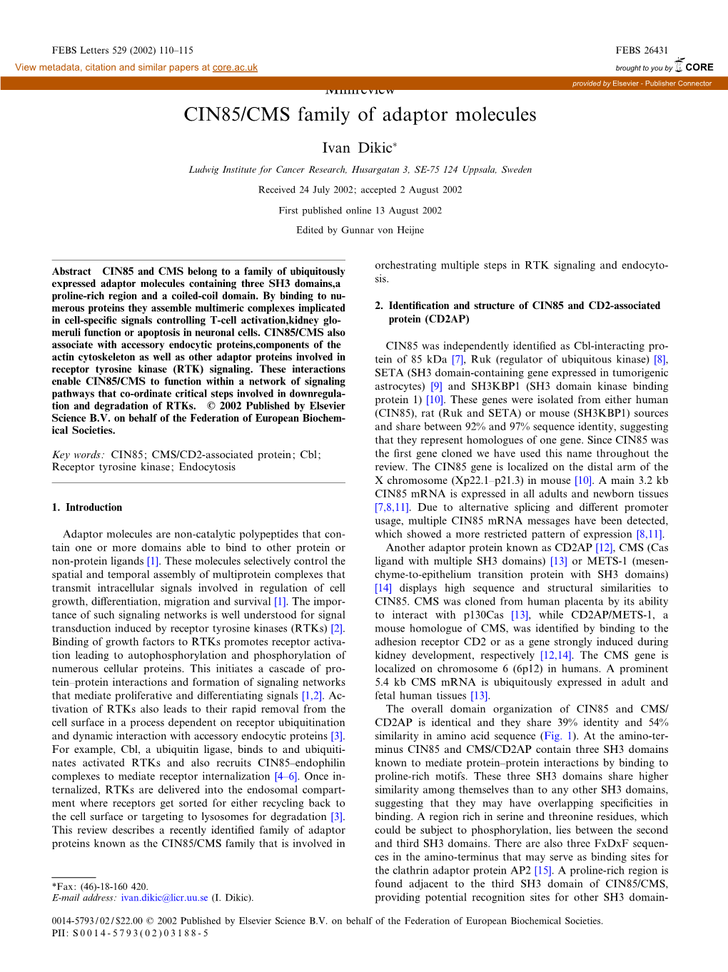 CIN85/CMS Family of Adaptor Molecules